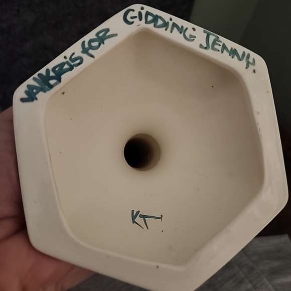 Signed Hand-Painted Ceramic Candlesticks Pink Green Flowers Lattice Design 12" - Picture 10 of 10